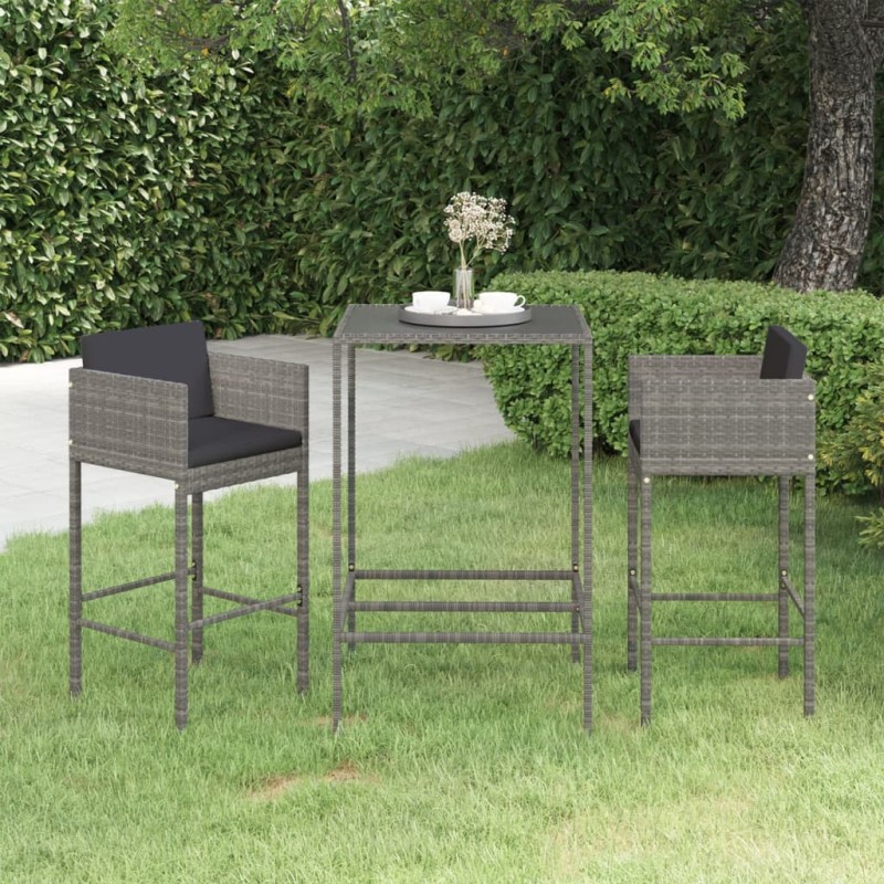 vidaXL 3-tlg. Gartenbar-Set mit Kissen Poly Rattan Grau vidaXL 3-tlg. Gartenbar-Set mit Kissen Poly Rattan Grau