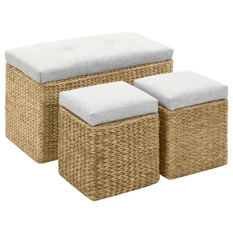 vidaXL Sitzbank mit 2 Ottomanen Seegras Grau vidaXL Sitzbank mit 2 Ottomanen Seegras Grau