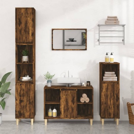 vidaXL Waschbeckenunterschrank Räuchereiche 80x33x60 cm Holzwerkstoff