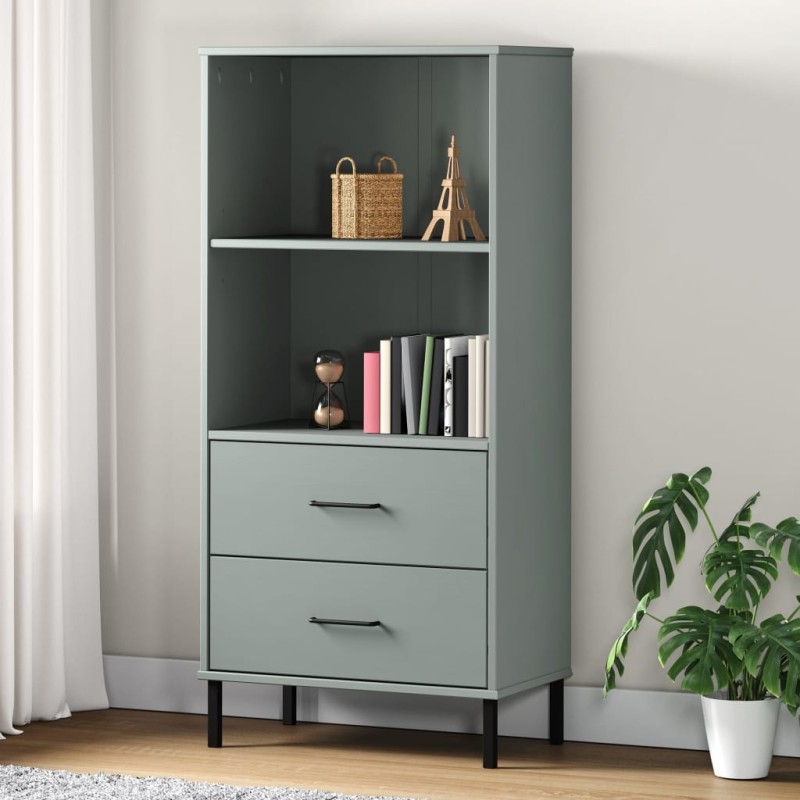 vidaXL Bücherregal OSLO mit 2 Schubladen Grau 60x35x128,5cm Massivholz vidaXL Bücherregal OSLO mit 2 Schubladen Grau 60x35x128,5cm Massivholz