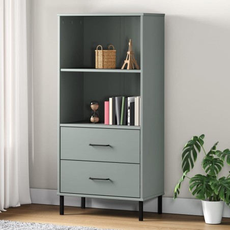 vidaXL Bücherregal OSLO mit 2 Schubladen Grau 60x35x128,5cm Massivholz