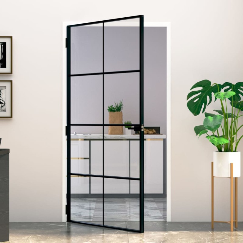 vidaXL Innentür Schwarz 102x201,5 cm Hartglas & Aluminium Schlank vidaXL Innentür Schwarz 102x201,5 cm Hartglas & Aluminium Schlank