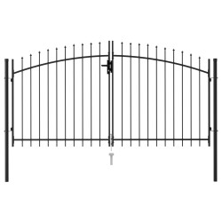 vidaXL Zauntor Doppelflügel mit Speerspitzen Stahl 3 x 1,5 m Schwarz