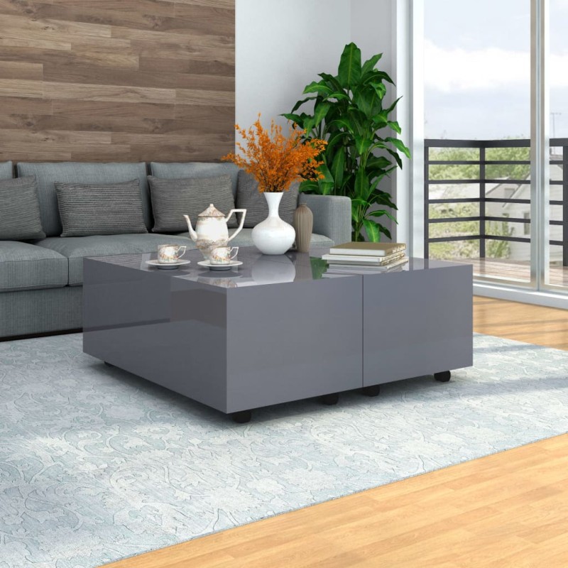 vidaXL Couchtisch Hochglanz-Grau 100x100x35 cm vidaXL Couchtisch Hochglanz-Grau 100x100x35 cm