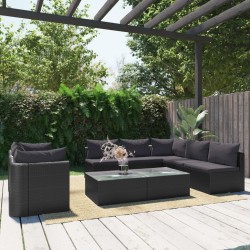 9-tlg. Garten-Lounge-Set mit Auflagen Poly Rattan Schwarz
