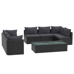 9-tlg. Garten-Lounge-Set mit Auflagen Poly Rattan Schwarz