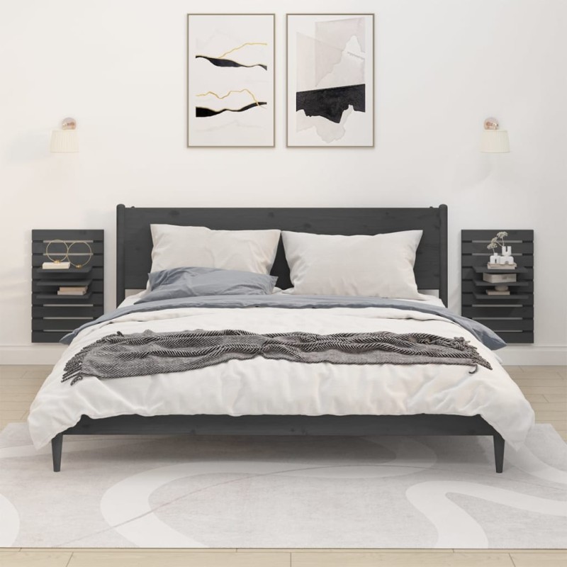 vidaXL Wand-Nachttische 2 Stk. Grau Massivholz Kiefer vidaXL Wand-Nachttische 2 Stk. Grau Massivholz Kiefer