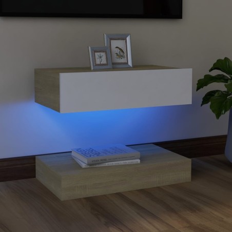 vidaXL TV-Schrank mit LED-Leuchten Weiß Sonoma-Eiche 60x35 cm