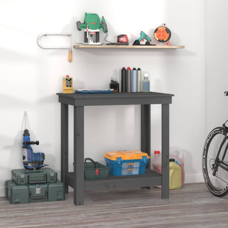 vidaXL Werkbank Grau 80x50x80 cm Massivholz Kiefer vidaXL Werkbank Grau 80x50x80 cm Massivholz Kiefer