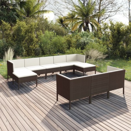 vidaXL 10-tlg. Garten-Lounge-Set mit Auflagen Poly Rattan Braun