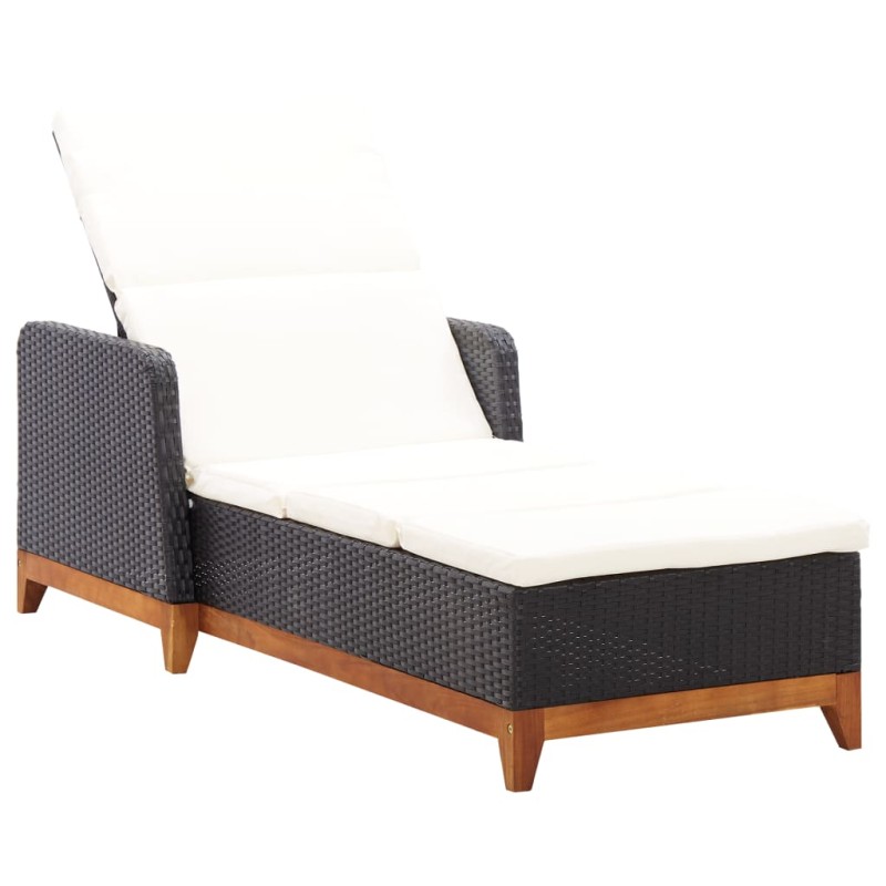 Sonnenliege Poly Rattan und Massivholz Akazie Schwarz Sonnenliege Poly Rattan und Massivholz Akazie Schwarz