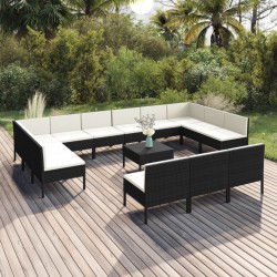 vidaXL 14-tlg. Garten-Lounge-Set mit Auflagen Poly Rattan Schwarz 