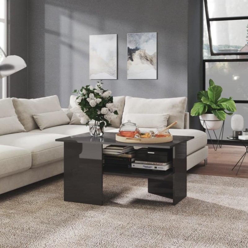 vidaXL Couchtisch Hochglanz-Grau 90x60x46,5 cm Holzwerkstoff vidaXL Couchtisch Hochglanz-Grau 90x60x46,5 cm Holzwerkstoff