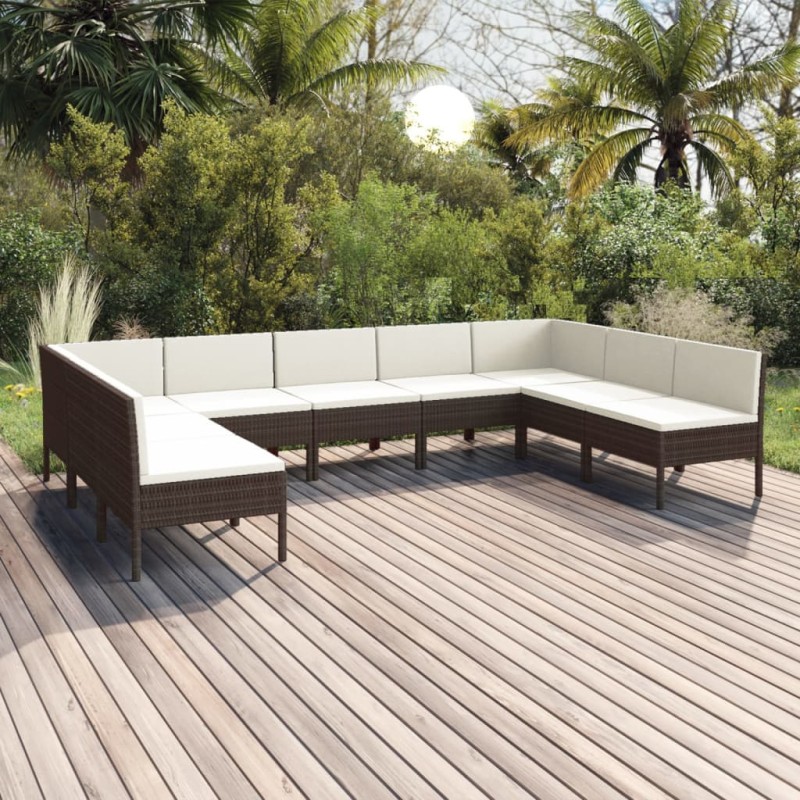 vidaXL 9-tlg. Garten-Lounge-Set mit Auflagen Poly Rattan Braun vidaXL 9-tlg. Garten-Lounge-Set mit Auflagen Poly Rattan Braun