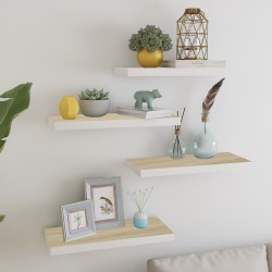 vidaXL Schweberegale 4 Stk. Eiche und Weiß 60x23,5x3,8 cm MDF