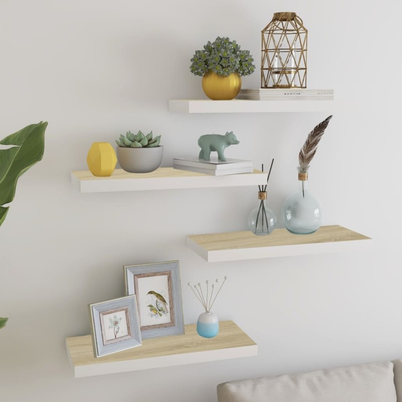 vidaXL Schweberegale 4 Stk. Eiche und Weiß 60x23,5x3,8 cm MDF vidaXL Schweberegale 4 Stk. Eiche und Weiß 60x23,5x3,8 cm MDF