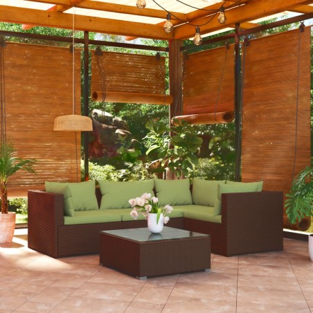 vidaXL 5-tlg. Garten-Lounge-Set mit Kissen Poly Rattan Braun