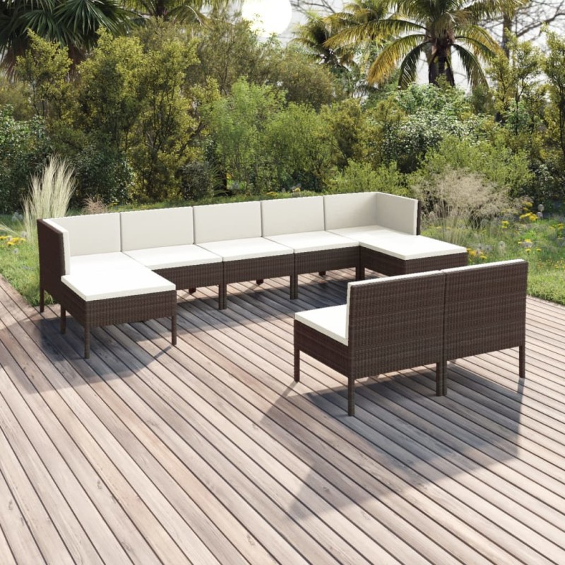 vidaXL 9-tlg. Garten-Lounge-Set mit Auflagen Poly Rattan Braun vidaXL 9-tlg. Garten-Lounge-Set mit Auflagen Poly Rattan Braun