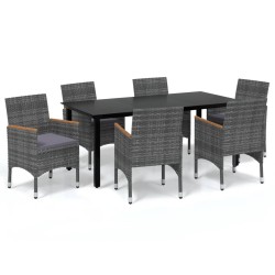 vidaXL 7-tlg. Garten-Essgruppe mit Kissen Poly Rattan Grau