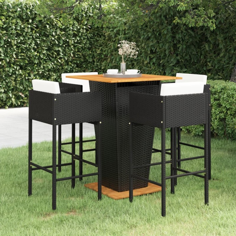 vidaXL 5-tlg. Gartenbar-Set mit Kissen Poly Rattan Schwarz vidaXL 5-tlg. Gartenbar-Set mit Kissen Poly Rattan Schwarz