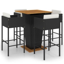 vidaXL 5-tlg. Gartenbar-Set mit Kissen Poly Rattan Schwarz