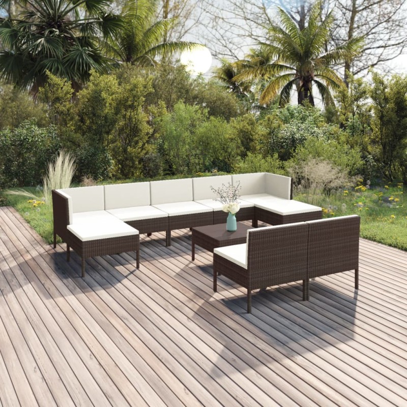 vidaXL 10-tlg. Garten-Lounge-Set mit Auflagen Poly Rattan Braun vidaXL 10-tlg. Garten-Lounge-Set mit Auflagen Poly Rattan Braun