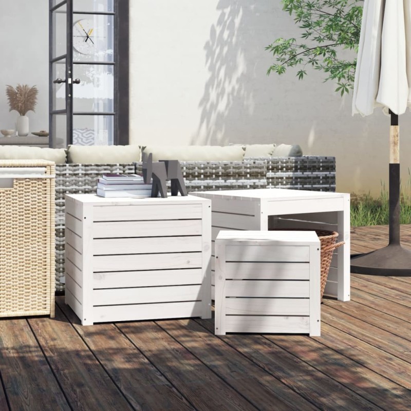 vidaXL 3-tlg. Gartenbox-Set Weiß Massivholz Kiefer vidaXL 3-tlg. Gartenbox-Set Weiß Massivholz Kiefer