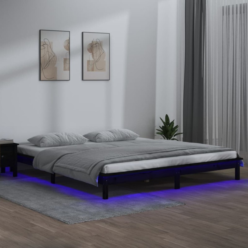 vidaXL Massivholzbett mit LEDs Schwarz 120x190 cm vidaXL Massivholzbett mit LEDs Schwarz 120x190 cm