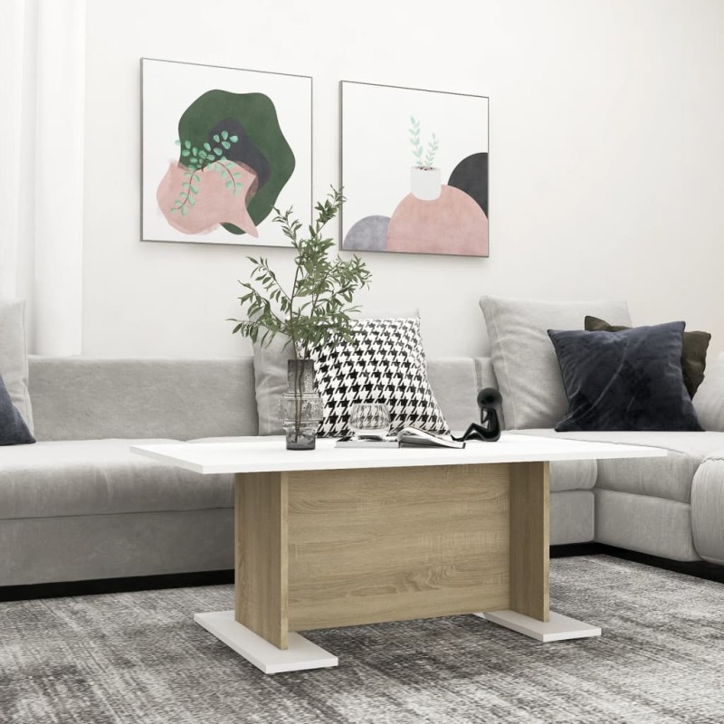 vidaXL Couchtisch Weiß und Sonoma-Eiche 103,5x60x40 cm Holzwerkstoff vidaXL Couchtisch Weiß und Sonoma-Eiche 103,5x60x40 cm Holzwerkstoff