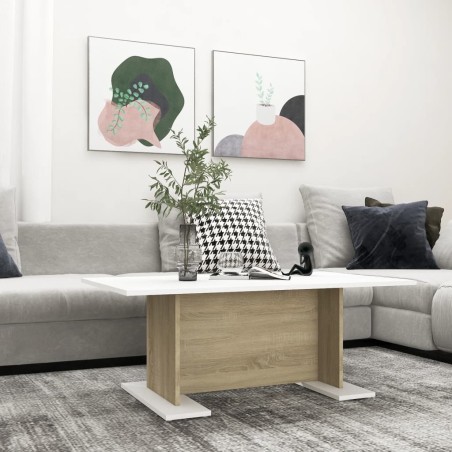 vidaXL Couchtisch Weiß und Sonoma-Eiche 103,5x60x40 cm Holzwerkstoff