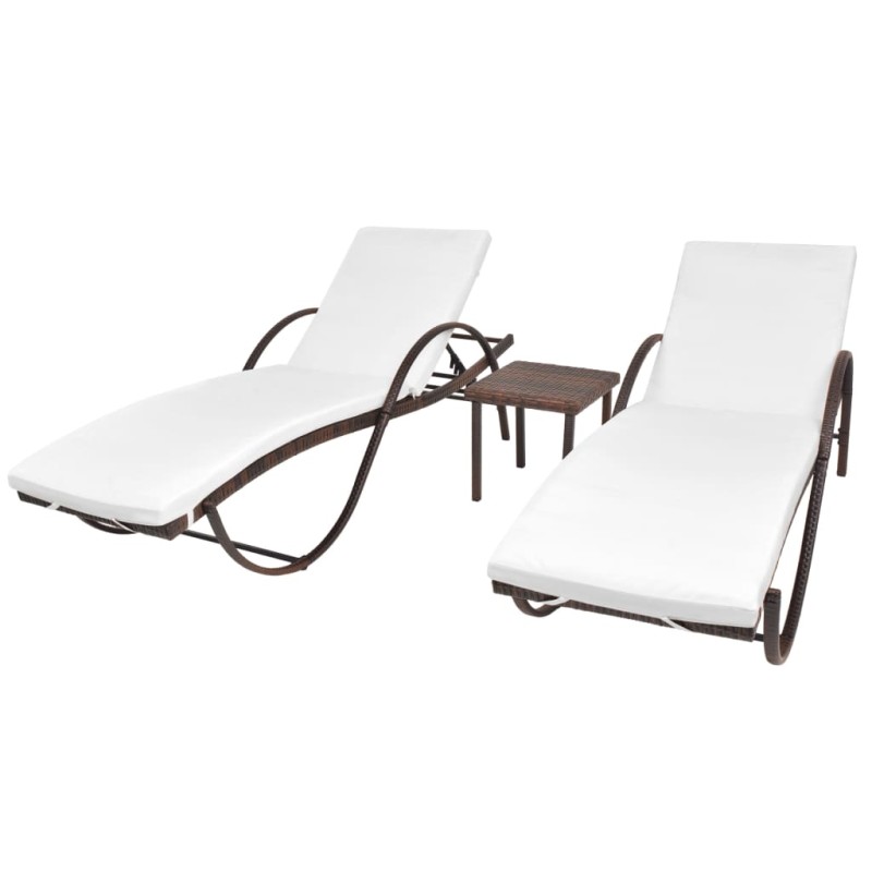 Sonnenliegen 2 Stk. mit Tisch Poly Rattan Braun Sonnenliegen 2 Stk. mit Tisch Poly Rattan Braun
