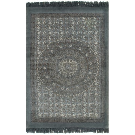 vidaXL Kelim-Teppich Baumwolle 120x180 cm mit Muster Grau