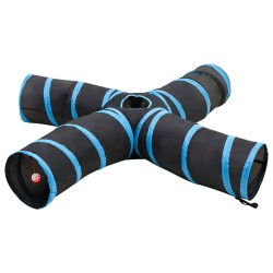 vidaXL Katzentunnel 4-Wege Schwarz und Blau 25 cm Polyester