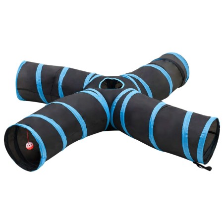 vidaXL Katzentunnel 4-Wege Schwarz und Blau 25 cm Polyester