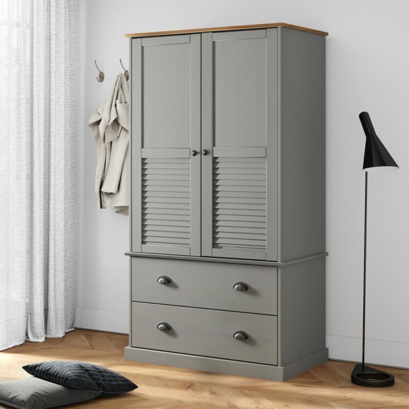 vidaXL Kleiderschrank VIGO Grau 90x55x176 cm Massivholz Kiefer vidaXL Kleiderschrank VIGO Grau 90x55x176 cm Massivholz Kiefer