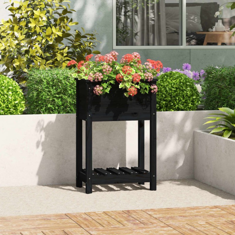 vidaXL Pflanzkübel mit Ablage Schwarz 54x34,5x81 cm Massivholz Kiefer vidaXL Pflanzkübel mit Ablage Schwarz 54x34,5x81 cm Massivholz Kiefer