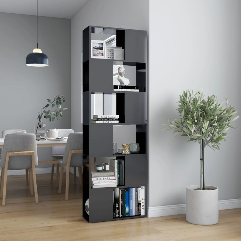 vidaXL Bücherregal Raumteiler Hochglanz-Grau 60x24x186 cm vidaXL Bücherregal Raumteiler Hochglanz-Grau 60x24x186 cm