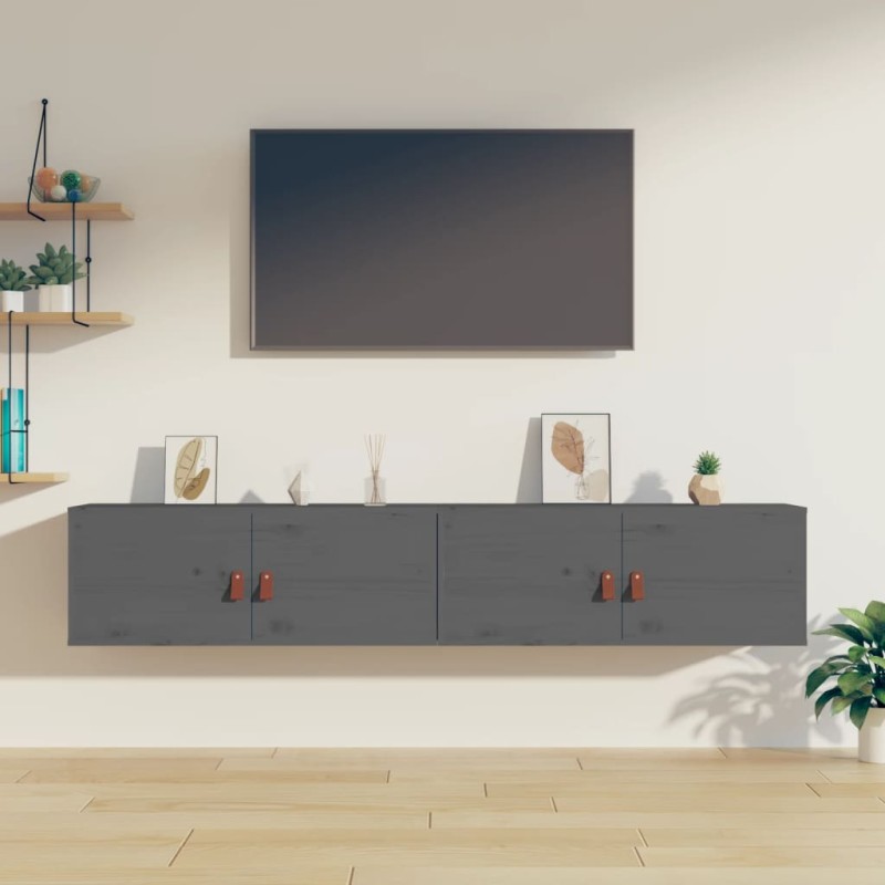 vidaXL Wandschränke 2 Stk. Grau 80x30x30 cm Massivholz Kiefer vidaXL Wandschränke 2 Stk. Grau 80x30x30 cm Massivholz Kiefer