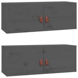 vidaXL Wandschränke 2 Stk. Grau 80x30x30 cm Massivholz Kiefer