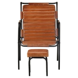 vidaXL Relaxsessel mit Fußhocker Braun Echtleder