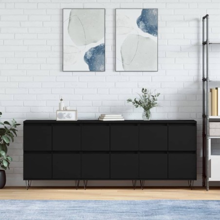 vidaXL Sideboards 3 Stk. Schwarz Holzwerkstoff