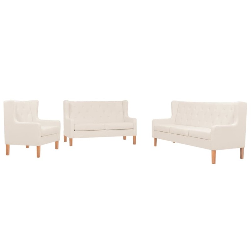 3-tlg. Sofa-Set Stoff Cremeweiß 3-tlg. Sofa-Set Stoff Cremeweiß