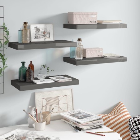 vidaXL Schwebende Wandregale 4 Stk. Hochglanz-Grau 50x23x3,8cm MDF 