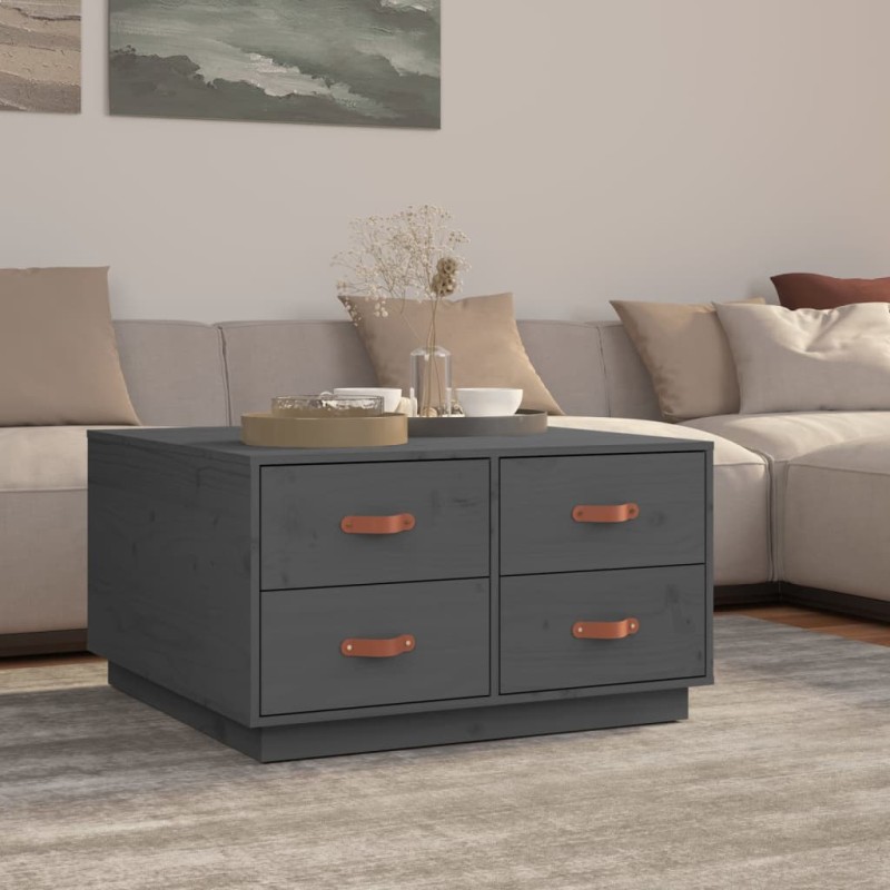 vidaXL Couchtisch Grau 80x80x45 cm Massivholz Kiefer vidaXL Couchtisch Grau 80x80x45 cm Massivholz Kiefer