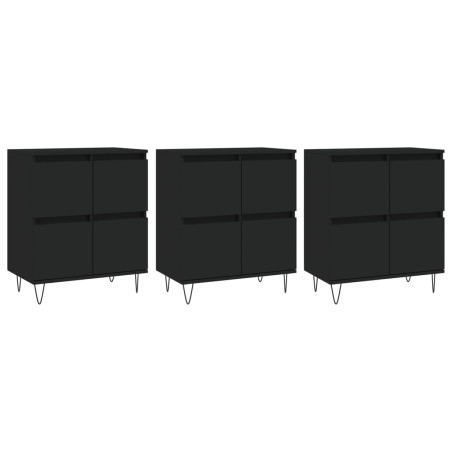 vidaXL Sideboards 3 Stk. Schwarz Holzwerkstoff