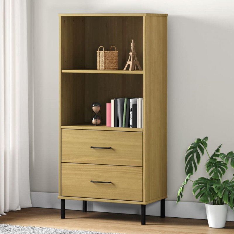 vidaXL Bücherregal OSLO 2 Schubladen Braun 60x35x128,5 cm Massivholz vidaXL Bücherregal OSLO 2 Schubladen Braun 60x35x128,5 cm Massivholz