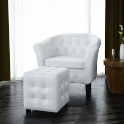 vidaXL Sessel mit Fußhocker Weiß Kunstleder
