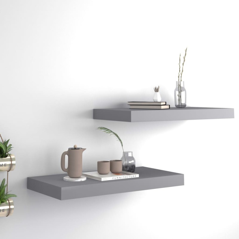 vidaXL Schweberegale 2 Stk. Grau 50x23x3,8 cm MDF vidaXL Schweberegale 2 Stk. Grau 50x23x3,8 cm MDF