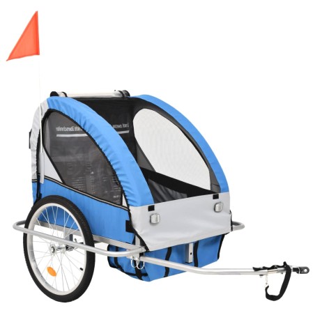 vidaXL 2-in-1 Kinder Fahrradanhänger & Kinderwagen Blau und Grau