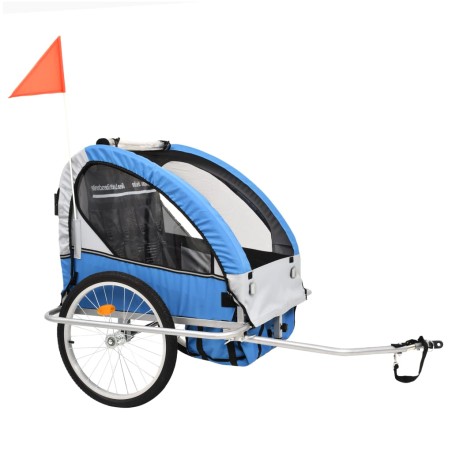 vidaXL 2-in-1 Kinder Fahrradanhänger & Kinderwagen Blau und Grau